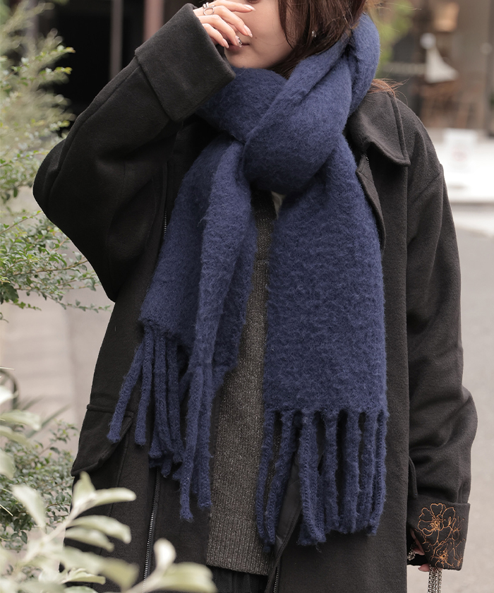 マフラー シャギー フリンジ レディース 無地 ストール ショール ニット 大判 大判マフラー ふわふわ 羽織り物 太 お呼ばれ チクチクしない あったか 防寒 保温 | HUG.U | 03