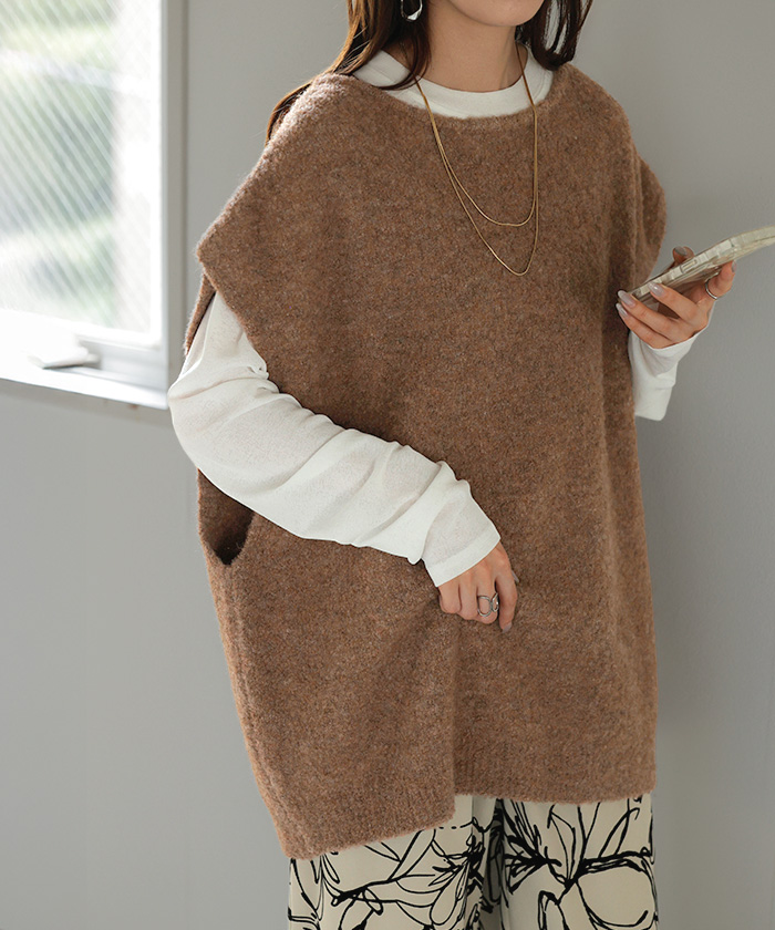 Y's チュニック　ジレ HUG.U ベスト レディース トップス ジレ フリンジ レイヤード 綿