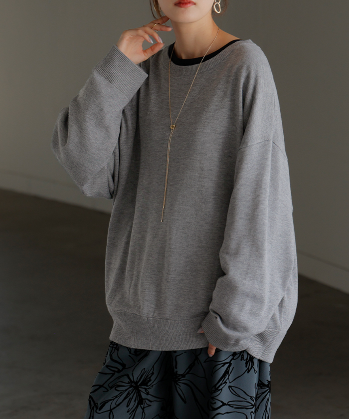 ニット 体感＋3.2℃ 吸湿 発熱　トップス ロング レディース セーター オーバー プルオーバー 長袖 チクチクしない 薄手 火山岩糸 クルーネック | HUG.U | 03