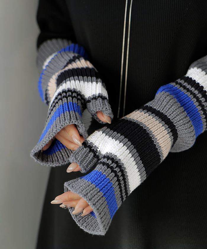 アームウォーマー ニット 綿100 レディース アームカバー ハンドウォーマー ロング ワイド 指穴 手袋 てぶくろ グローブ 保温 温活 冷え取り 無地 | HUG.U | 02