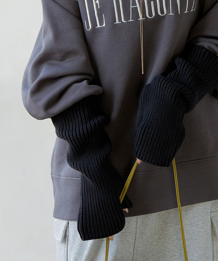 アームウォーマー ニット 綿100 レディース アームカバー ハンドウォーマー ロング ワイド 指穴 手袋 てぶくろ グローブ 保温 温活 冷え取り 無地 | HUG.U | 05