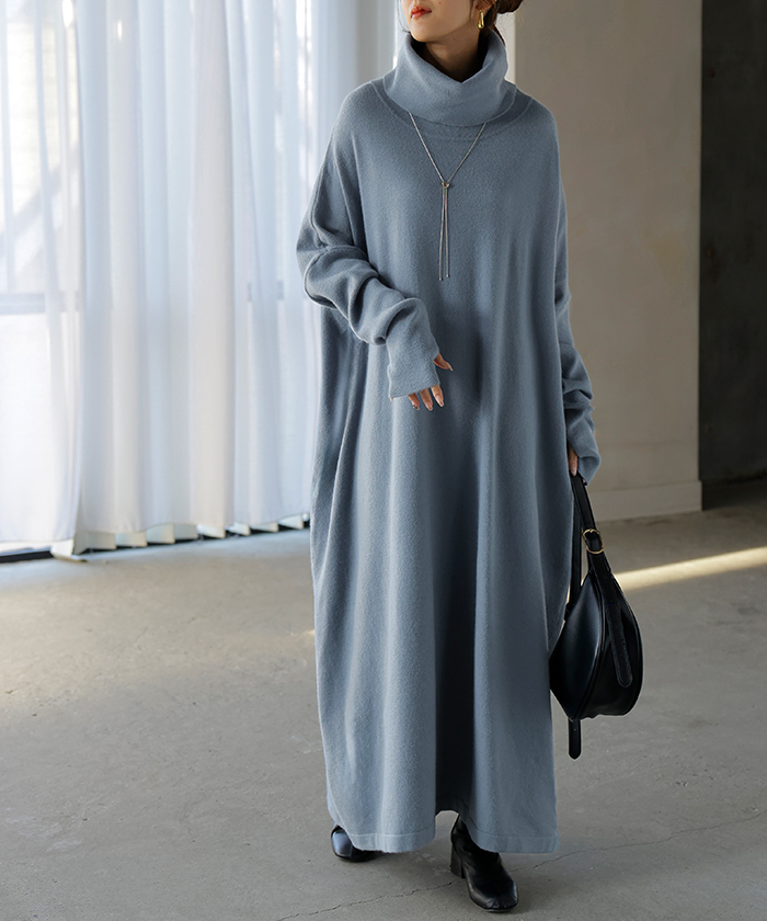 ワンピース ニット タートルネック ロング ワンピ セーター レディース 指穴 ニットワンピース ニットワンピ ロングワンピース 長袖 | HUG.U | 04