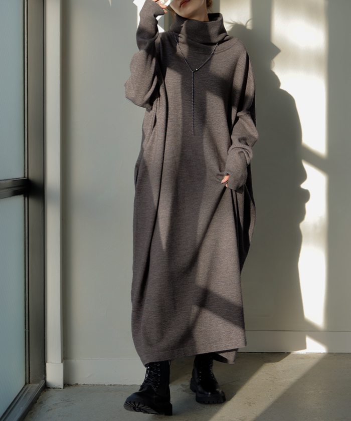 ワンピース ニット タートルネック ロング ワンピ セーター レディース 指穴 ニットワンピース ニットワンピ ロングワンピース 長袖 | HUG.U | 03