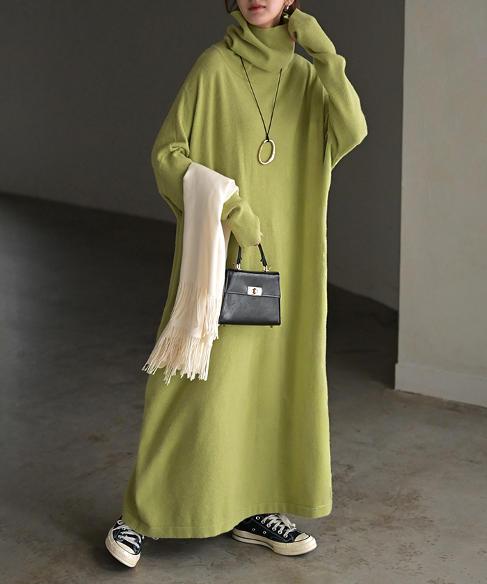 ワンピース ニット タートルネック ロング ワンピ セーター レディース 指穴 ニットワンピース ニットワンピ ロングワンピース 長袖 | HUG.U | 05