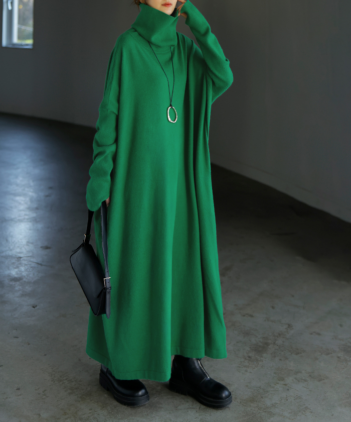 ワンピース ニット タートルネック ロング ワンピ セーター レディース 指穴 ニットワンピース ニットワンピ ロングワンピース 長袖 | HUG.U | 06