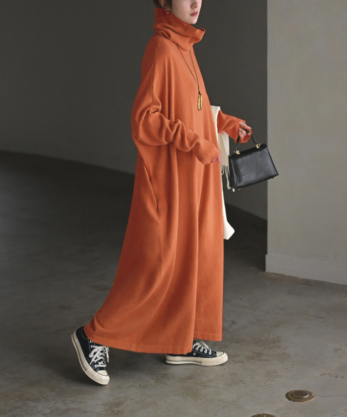 ワンピース ニット タートルネック ロング ワンピ セーター レディース 指穴 ニットワンピース ニットワンピ ロングワンピース 長袖 | HUG.U | 07