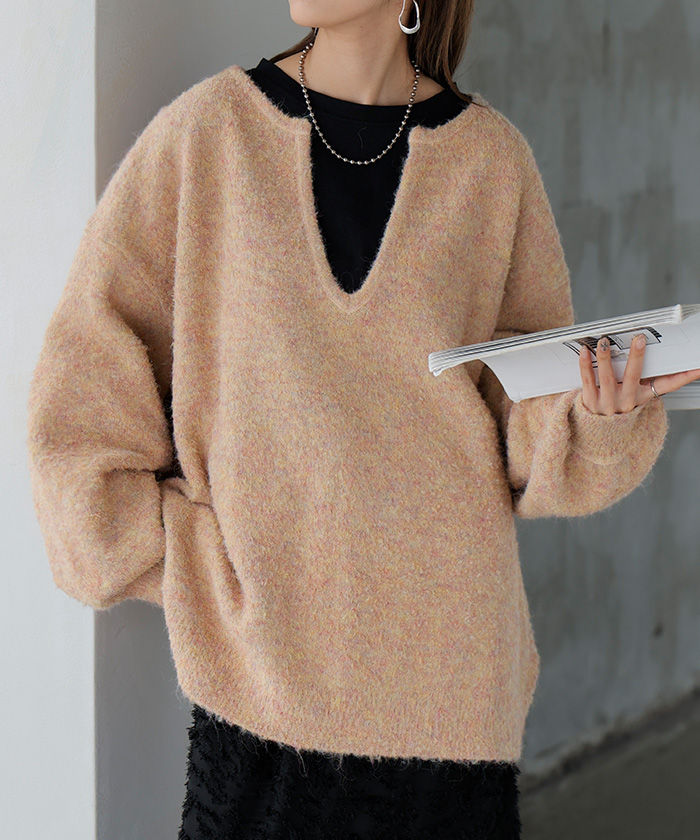 HUG.U（ハグユー） ニット 深V メランジ レディース トップス ロング