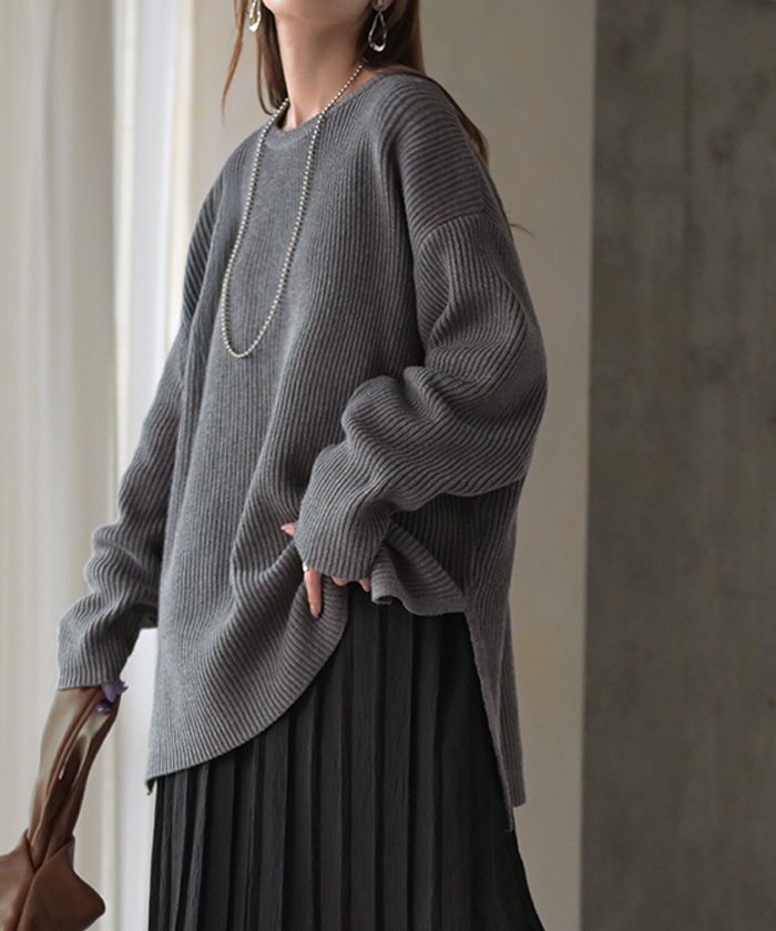ニット ワンピース 2点セット セットアップ プリーツ レディース トップス アンサンブル セーター プルオーバー 異素材 ドッキング ワンピ ロングワンピース | HUG.U | 03