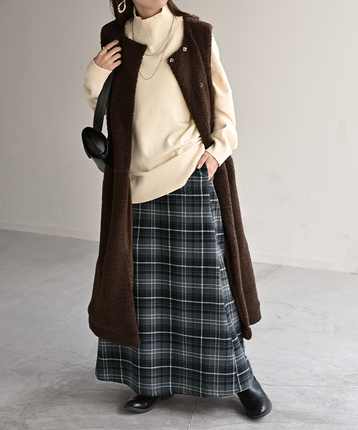 スカート ロング チェック Aライン レディース 綿100 チェックスカート ロングスカート ボトムス ボトム フレア フレアスカート マキシ マキシスカート | HUG.U | 04