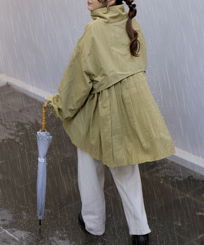 ブルゾン 撥水 軽量 レディース アウター プリーツ ライトアウター ジャケット マウンテンパーカー ナイロン スタンドカラー 体型カバー 大きいサイズ | HUG.U | 02