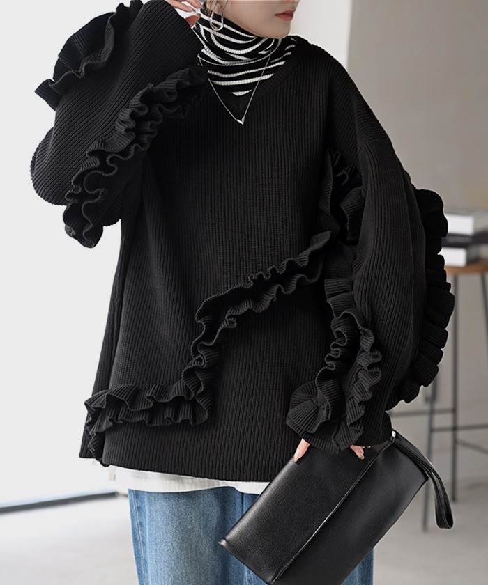 HUG.U（ハグユー） ニット フリル スポンジニット レディース トップス