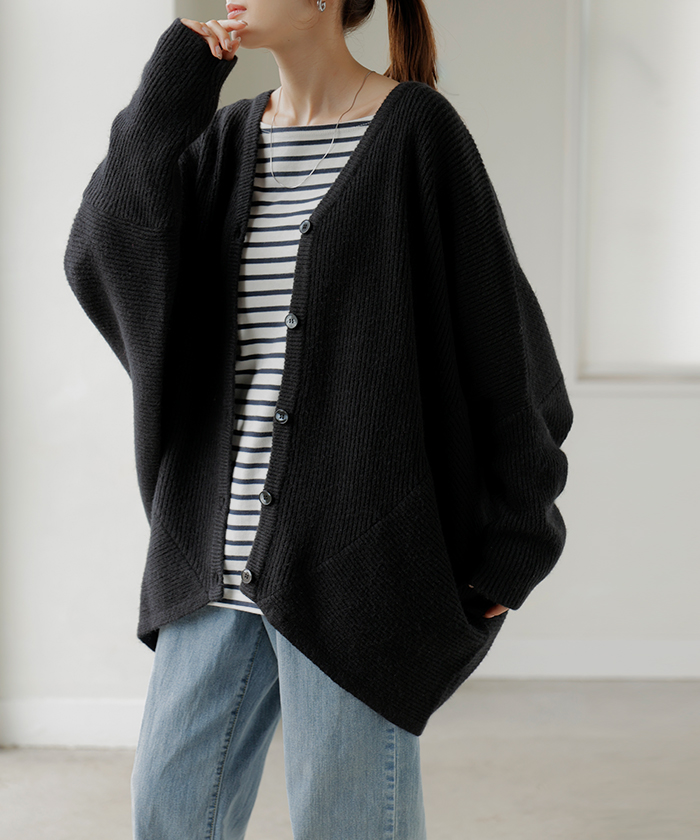 カーディガン ニット ドルマン ロング レディース カーデ トップス オーバー ニットカーディガン チクチクしない 長袖 長い ボリュームスリーブ | HUG.U | 04