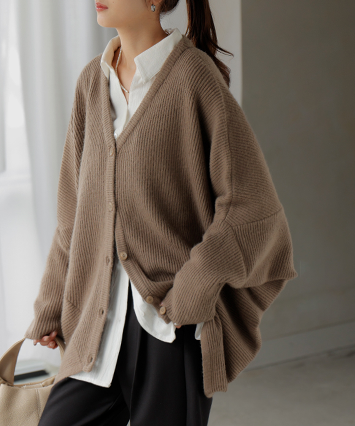 カーディガン ニット ドルマン ロング レディース カーデ トップス オーバー ニットカーディガン チクチクしない 長袖 長い ボリュームスリーブ | HUG.U | 02