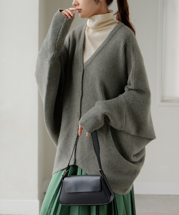 カーディガン ニット ドルマン ロング レディース カーデ トップス オーバー ニットカーディガン チクチクしない 長袖 長い ボリュームスリーブ | HUG.U | 03