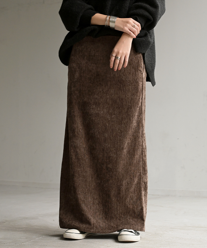 スカート シェニール ロング タイトスカート タイト Iライン レディース ロングスカート ストレッチ ベロア 風 ボトムス フレア フレアスカート チクチクしない | HUG.U | 02