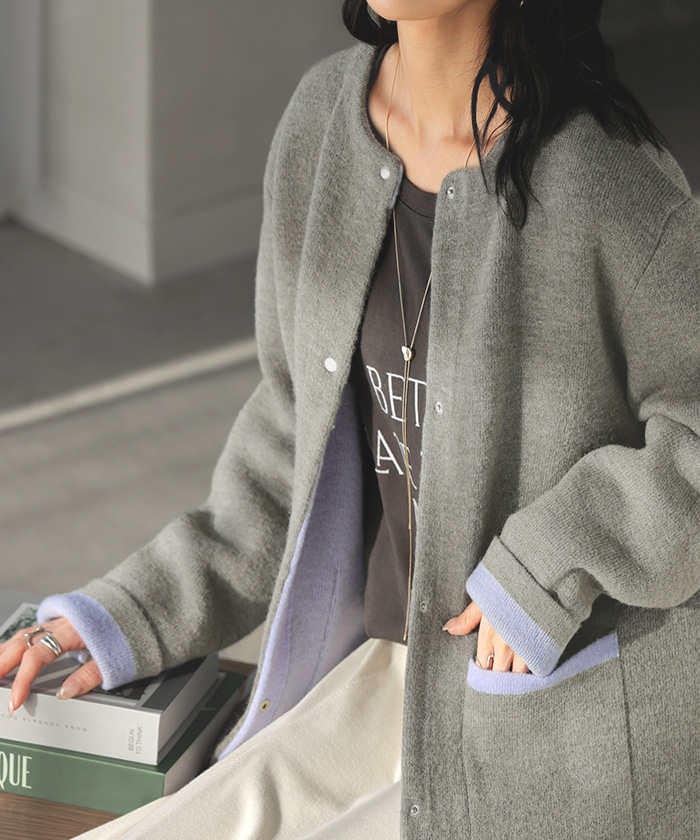 IENA ウールカシミヤ混 オーバーサイズ 厚手ニットカーディガン パープル