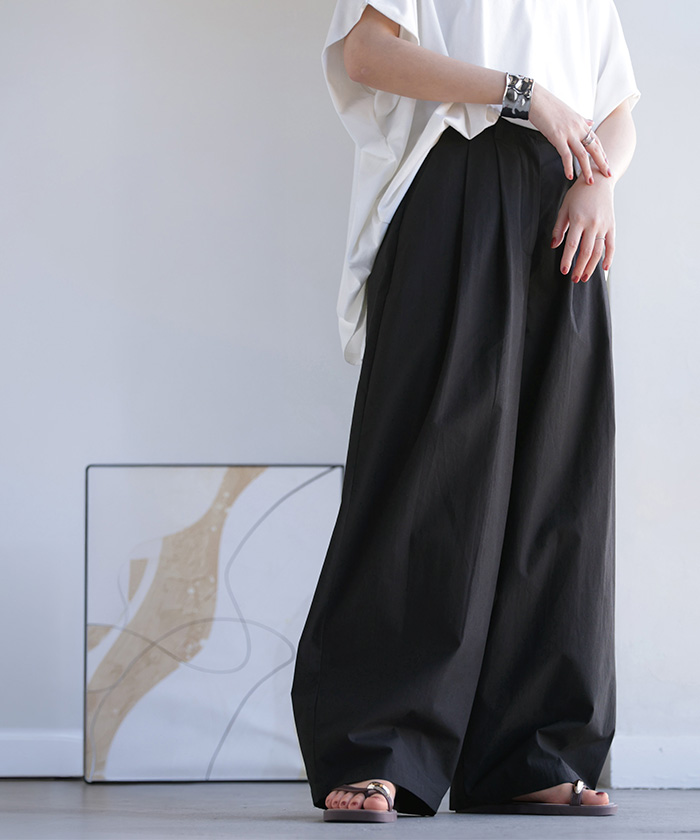 パンツ ワイド タックパンツ バレルパンツ レディース タック ワイドパンツ 綿100 ロング ロングパンツ ツータック 体型カバー ボトムス バレル カーブパンツ | HUG.U | 04