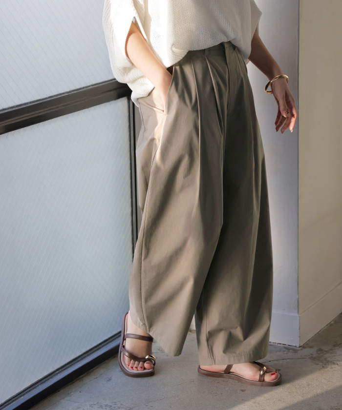 パンツ ワイド タックパンツ バレルパンツ レディース タック ワイドパンツ 綿100 ロング ロングパンツ ツータック 体型カバー ボトムス バレル カーブパンツ | HUG.U | 02