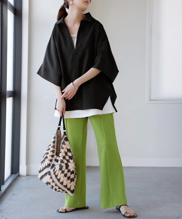 シャツ 約30分で乾く 洗える スキッパーシャツ レディース トップス 半袖 Vネック リネン風 リネンタッチ マシンウォッシャブル UVカット | HUG.U | 04