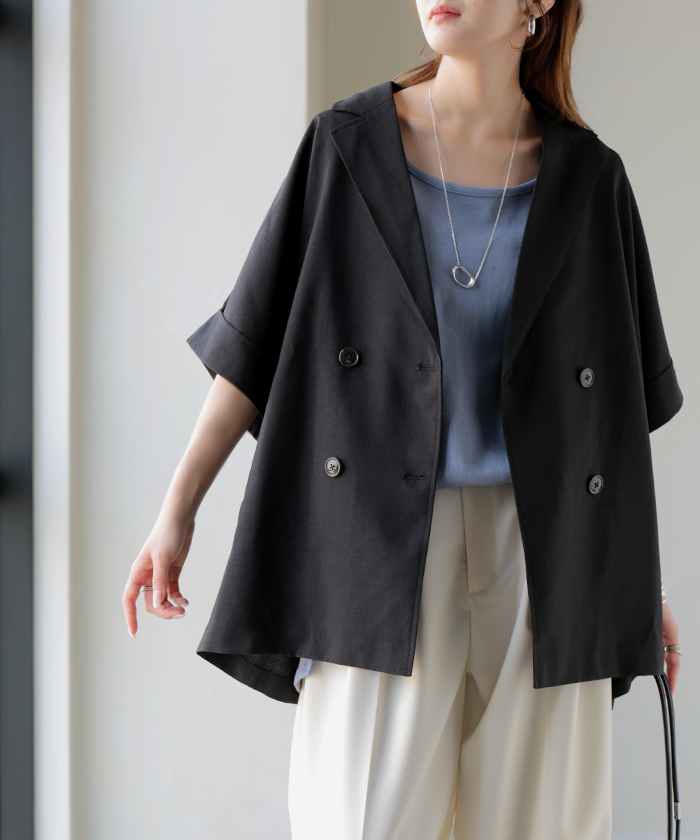 ジャケット 半袖 洗える テーラードジャケット レディース アウター マシンウォッシャブル リネン風 リネンタッチ 涼しい UVカット 遮蔽率95.6% 吸水速乾 | HUG.U | 03