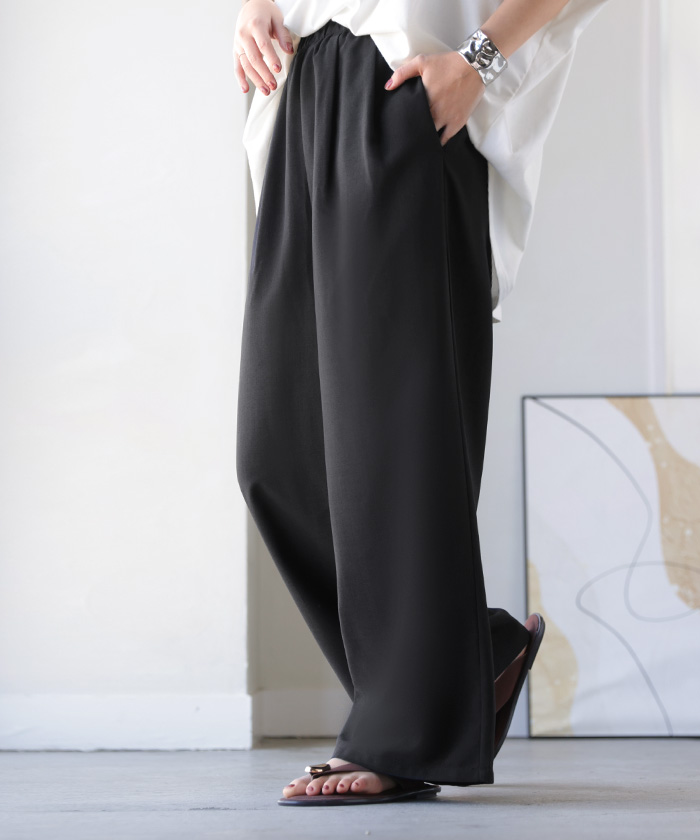 パンツ ワイド イージーケア 30分で乾く リネン ライク レディース ワイドパンツ ロング シワになりにくい UVカット 薄手 吸水速乾 ボトムス ボトム ストレート | HUG.U | 04
