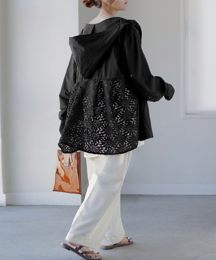 UVパーカー レース 遮へい率99.4% レディース 接触冷感 アウター 涼しい UVカット ひんやり 抗菌 吸水速乾 薄手 パーカー 指穴 フード ロング レイヤード | HUG.U | 04