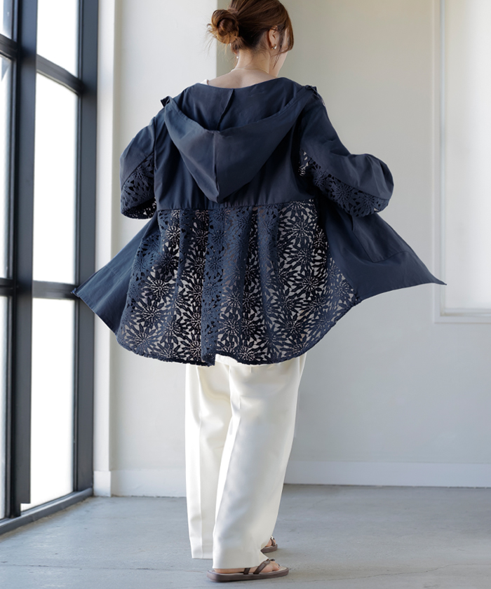 UVパーカー レース 遮へい率99.4% レディース 接触冷感 アウター 涼しい UVカット ひんやり 抗菌 吸水速乾 薄手 パーカー 指穴 フード ロング レイヤード | HUG.U | 03