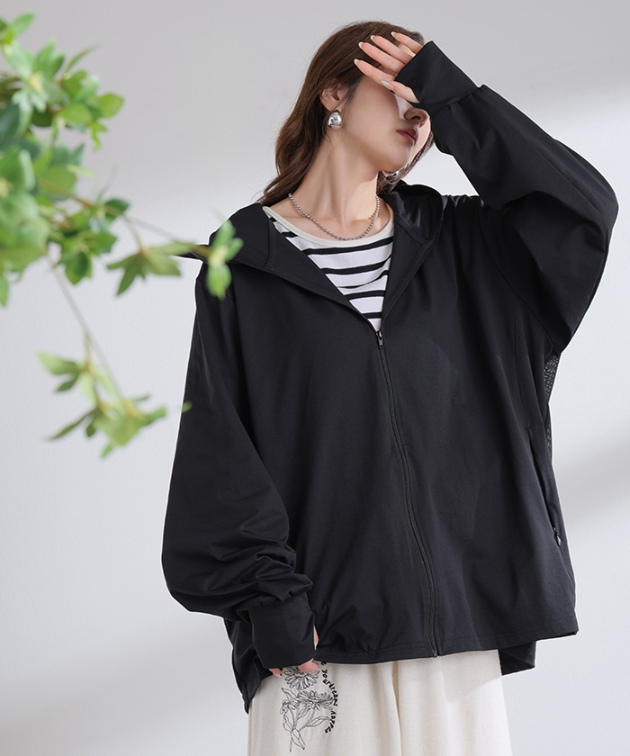 UVカットパーカー つば付き UVカット パーカー 涼しい チュニック アウター レディース ライトアウター トップス フード フーディー | HUG.U | 06