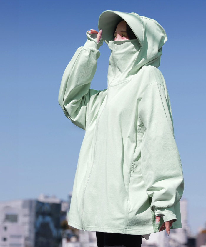 UVカットパーカー つば付き UVカット パーカー 涼しい チュニック アウター レディース ライトアウター トップス フード フーディー | HUG.U | 03