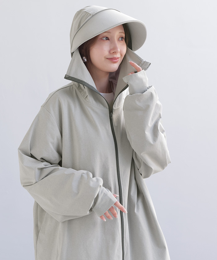 UVカットパーカー つば付き UVカット パーカー 涼しい チュニック アウター レディース ライトアウター トップス フード フーディー | HUG.U | 04