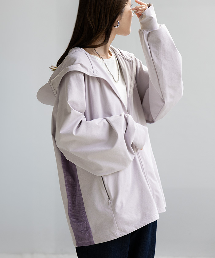 UVカットパーカー つば付き UVカット パーカー 涼しい チュニック アウター レディース ライトアウター トップス フード フーディー | HUG.U | 02