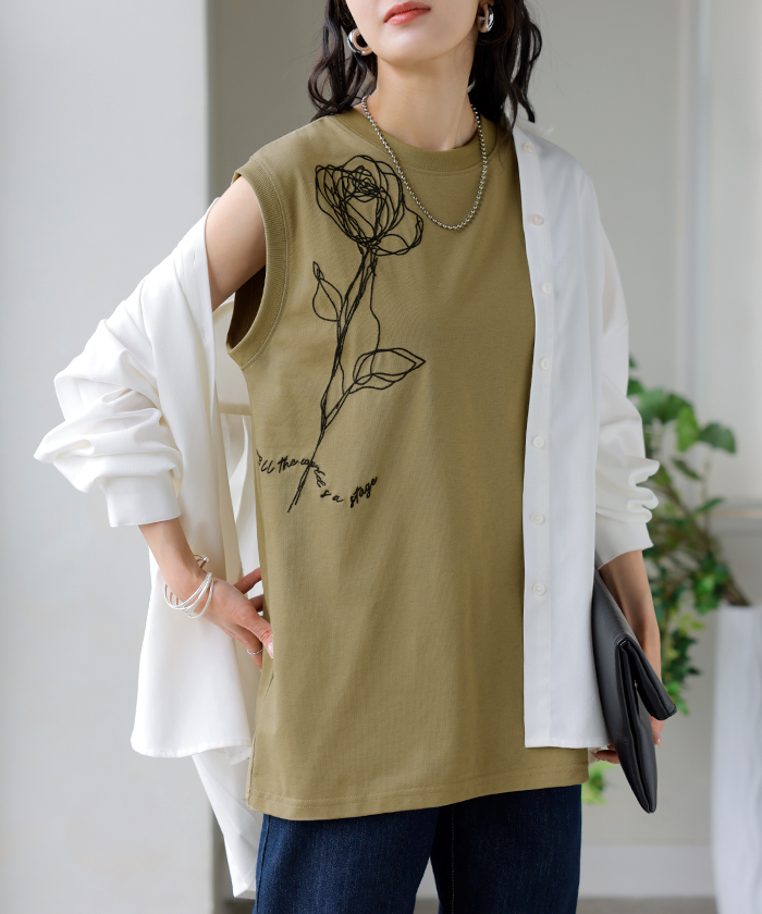 HUG.U（ハグユー） タンクトップ 刺繍 花柄 トップス レディース