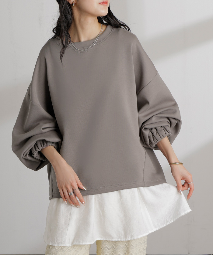 スウェット キャミ 2点セット レディース トップス キャミソール インナー タンク トレーナー ポンチ プルオーバー ボリュームスリーブ 付け裾 長袖 | HUG.U | 03