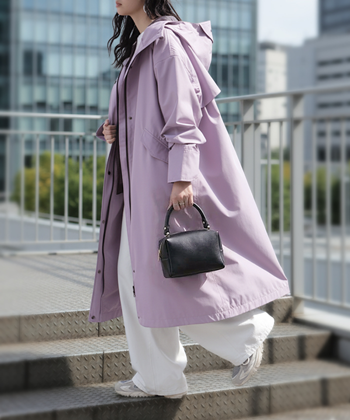 レインコート コート ロング レディース アウター 自転車 体型カバー リュック対応 通勤 通学 カッパ 雨具 撥水 ロングコート レインウェア スプリングコート | HUG.U | 01