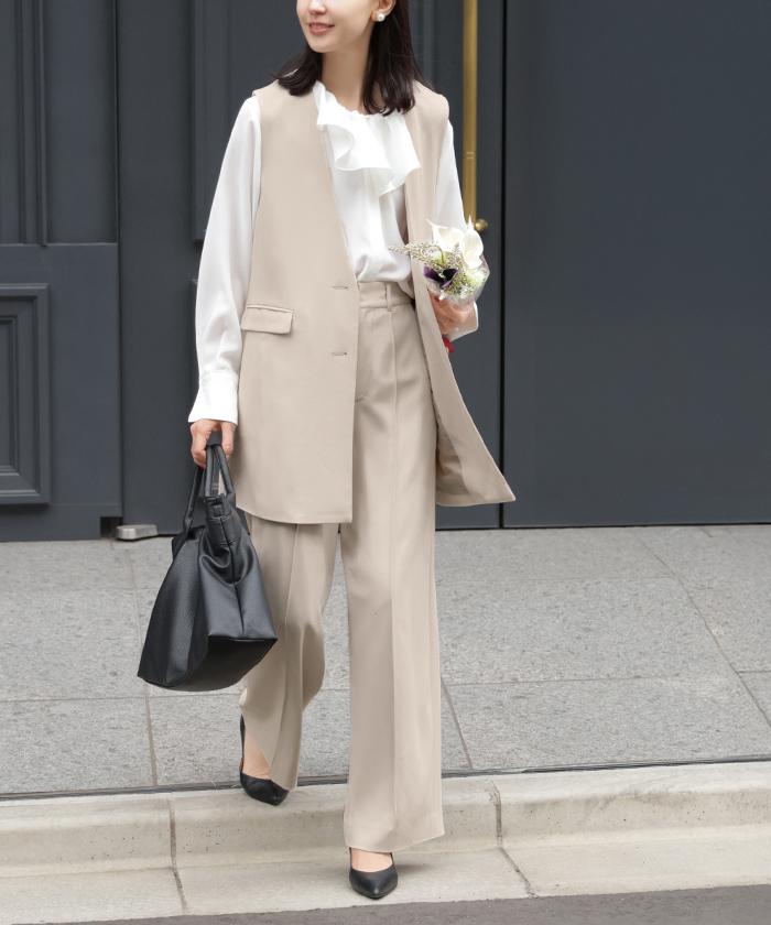 フォーマル 2点セット パンツ ジレ ベスト レディース パンツスーツ スーツ セットアップ ノーカラー 入学式 卒業式 お宮参り セレモニースーツ | HUG.U | 01