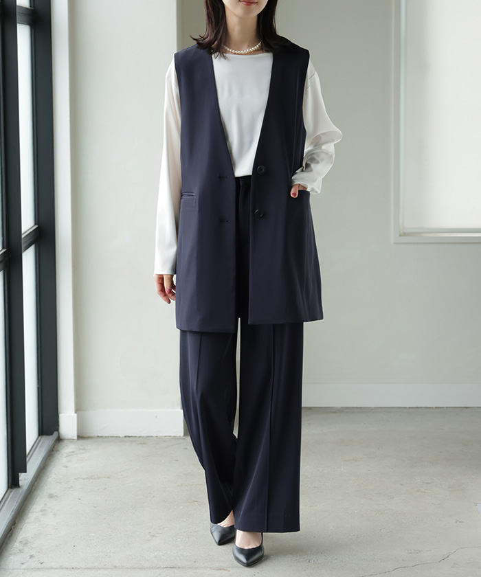 フォーマル 2点セット パンツ ジレ ベスト レディース パンツスーツ スーツ セットアップ ノーカラー 入学式 卒業式 お宮参り セレモニースーツ | HUG.U | 02