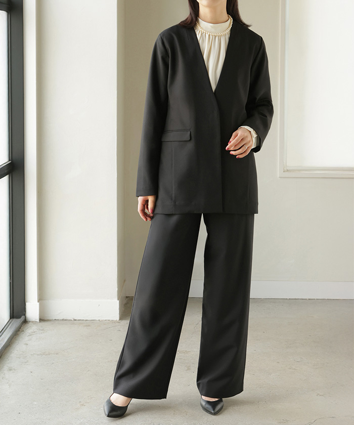 フォーマル 2点セット パンツ ジャケット レディース パンツスーツ スーツ セットアップ ノーカラー 入学式 卒業式 お宮参り セレモニースーツ レディーススーツ | HUG.U | 03