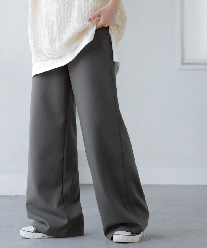 パンツ ワイド レディース ボトムス シワになりにくい ズボン ずぼん ロングパンツ ロング ストレート ウエストゴム 締め付けない ストレッチ マタニティ 妊娠 | HUG.U | 03
