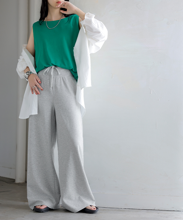 パンツ ワイド レディース ボトムス シワになりにくい ズボン ずぼん ロングパンツ ロング ストレート ウエストゴム 締め付けない ストレッチ マタニティ 妊娠 | HUG.U | 02