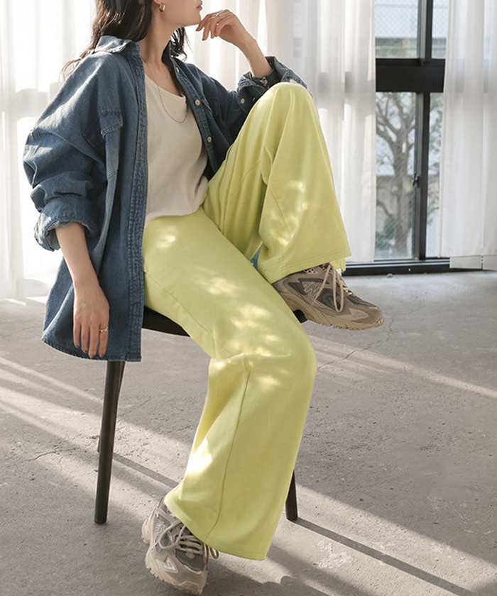 パンツ ワイド レディース ボトムス シワになりにくい ズボン ずぼん ロングパンツ ロング ストレート ウエストゴム 締め付けない ストレッチ マタニティ 妊娠 | HUG.U | 01