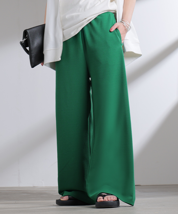 パンツ ワイド 極楽 レディース ボトムス ロング ストレート ずぼん ボトム ウエスト 紐 締め付けない ラクチン ストレッチ カジュアル マタニティ ハイウエスト | HUG.U | 02