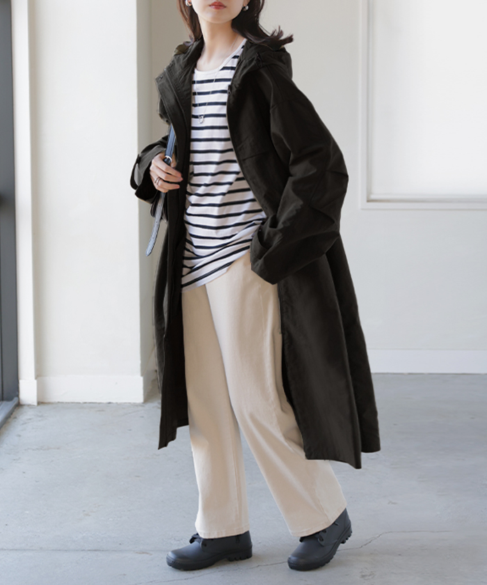 レインコート アウター 撥水 軽量 レディース 自転車 ロング マンパ マウンテンパーカー フード付き ツバ付き 取り外し可能 体型カバー 大きいサイズ | HUG.U | 02