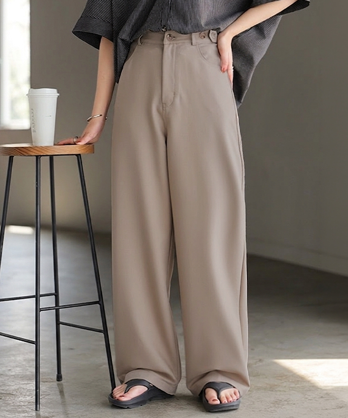 パンツ スラックス ロングパンツ レディース ボトムス 選べる2丈 ロング ワイドパンツ ストレートパンツ ハイウエスト シワになりにくい 無地 ズボン きれいめ | HUG.U | 01