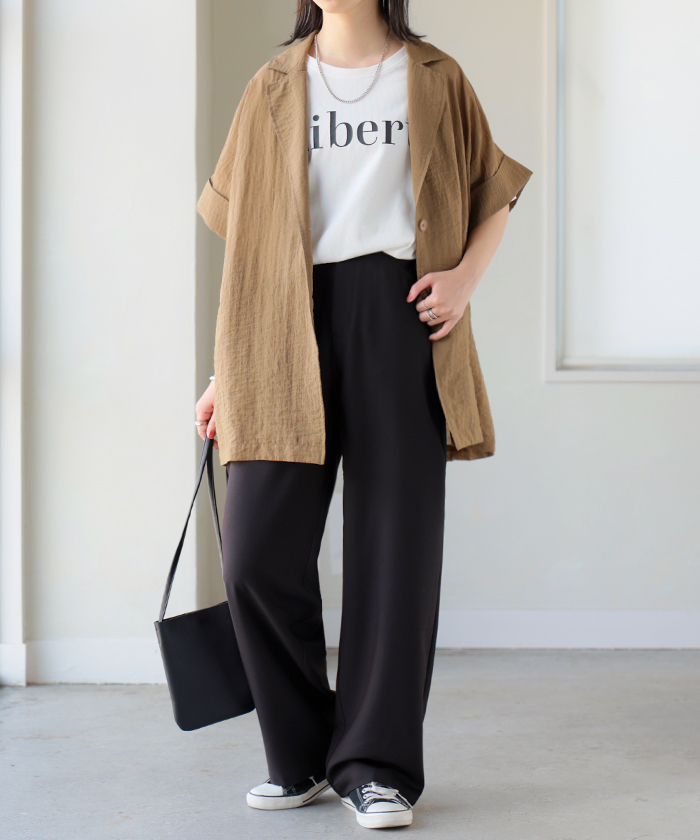 パンツ スラックス ロングパンツ レディース ボトムス 選べる2丈 ロング ワイドパンツ ストレートパンツ ハイウエスト シワになりにくい 無地 ズボン きれいめ | HUG.U | 04