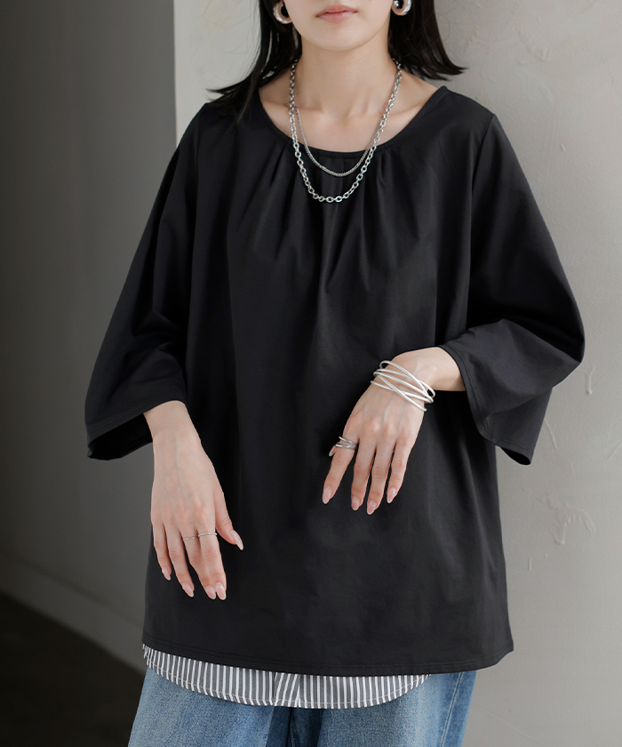 ブラウス UVカット 接触冷感 吸水速乾 レディース トップス シャツ カットソー Tシャツ 紫外線対策 日焼け対策 涼しい 冷たい ストレッチ 軽い 七分袖 半袖 無地 | HUG.U | 04