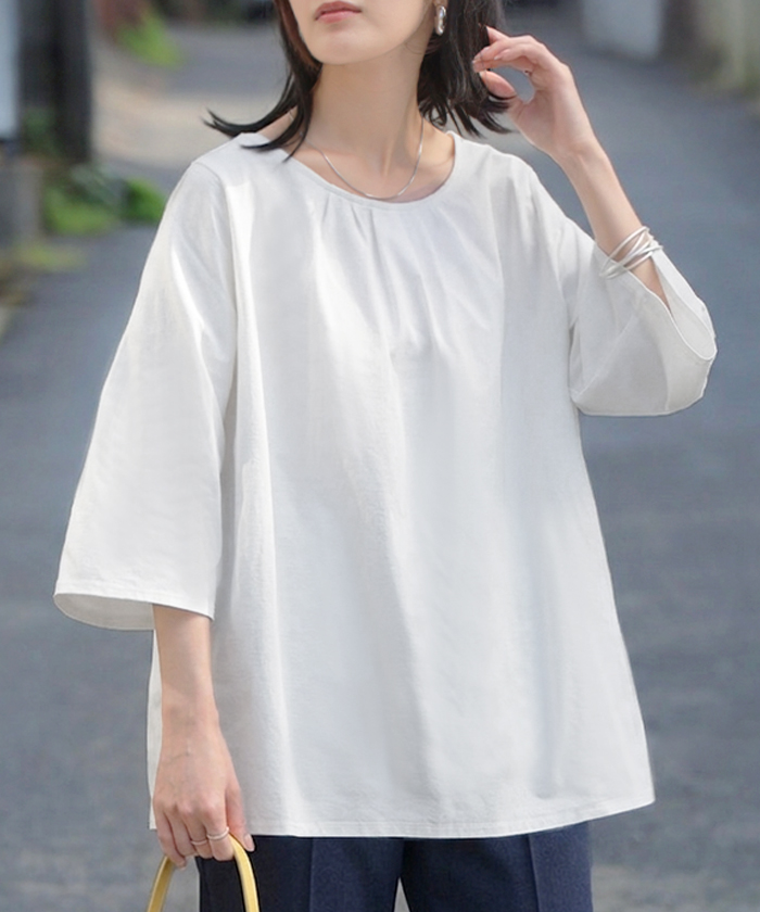 ブラウス UVカット 接触冷感 吸水速乾 レディース トップス シャツ カットソー Tシャツ 紫外線対策 日焼け対策 涼しい 冷たい ストレッチ 軽い 七分袖 半袖 無地 | HUG.U | 01