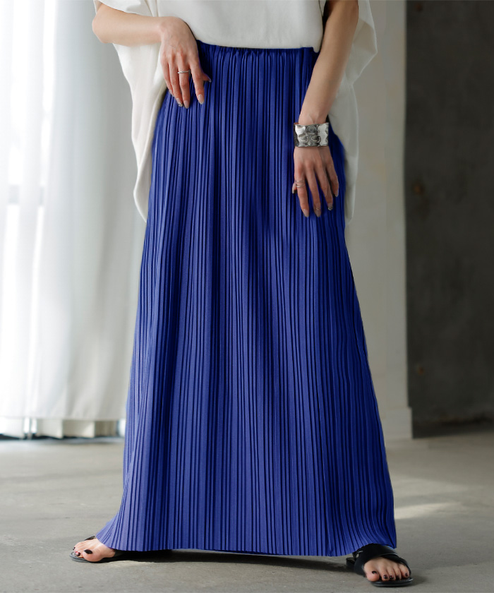 スカート ロング プリーツ レディース タイト ロングスカート タイトスカート ナロースカート ボトムス Iライン 細プリーツ 細い ストレッチ シワになりにくい | HUG.U | 02