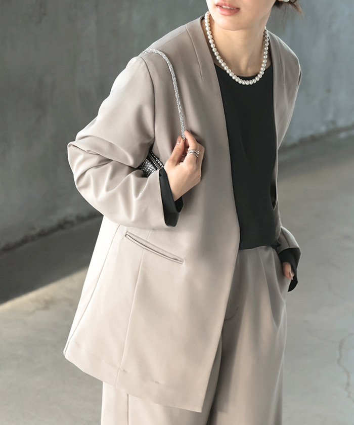 ブラウス ロンT シワになりにくい トップス ロング シャツ ノーカラー ロングシャツ チュニック クルーネック 長袖 無地 イージーケア きれいめ | HUG.U | 02