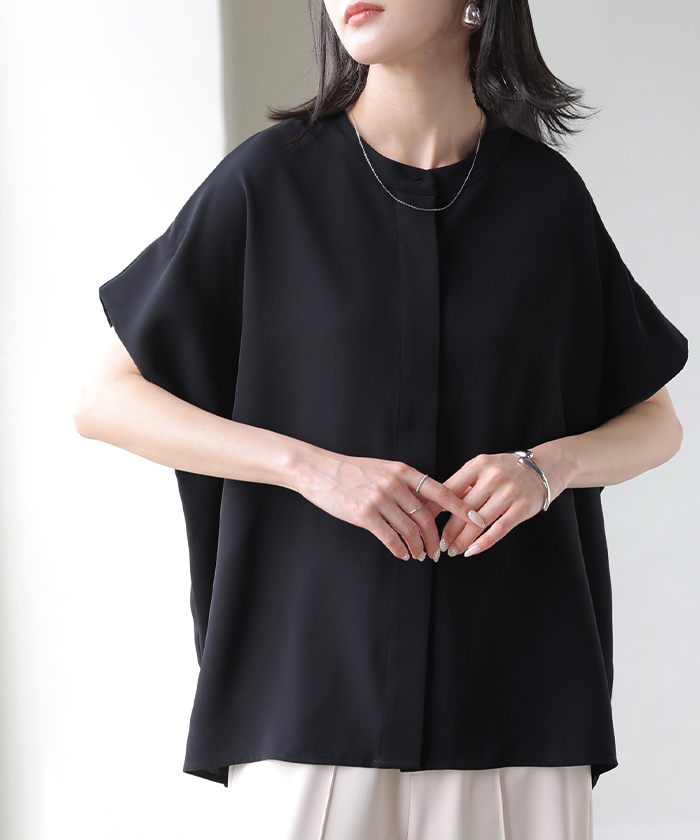ブラウス シワになりにくい ドレープ シャツ レディース トップス ロング ロングシャツ ドレープブラウス イージーケア アイロンレス | HUG.U | 03