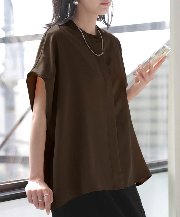 ブラウス シワになりにくい ドレープ シャツ レディース トップス ロング ロングシャツ ドレープブラウス イージーケア アイロンレス | HUG.U | 03